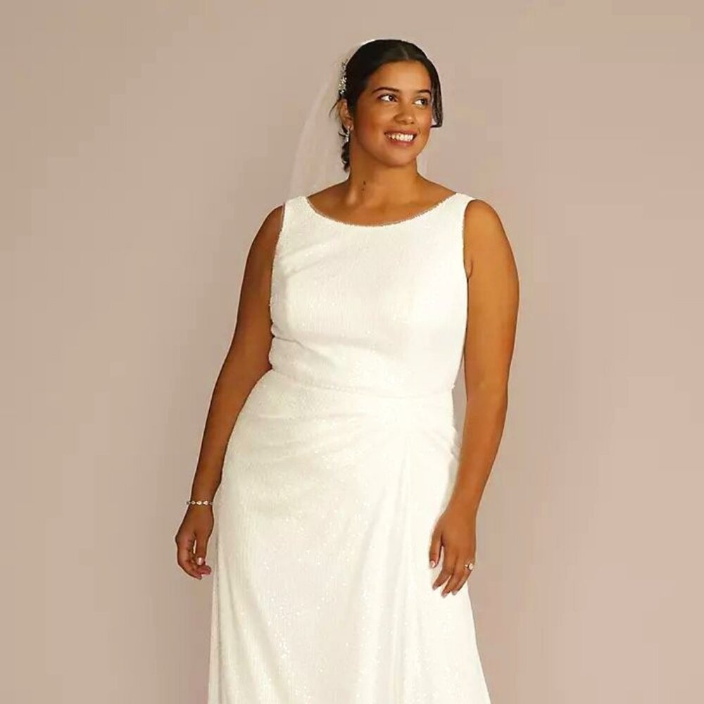 Allover Sequin A-Line Scoop Back Wedding Dress STYLE# WG4084 David's Bridal  DB